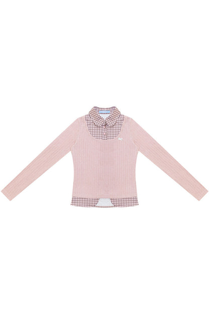 Plaid Doll Collar Knit Top