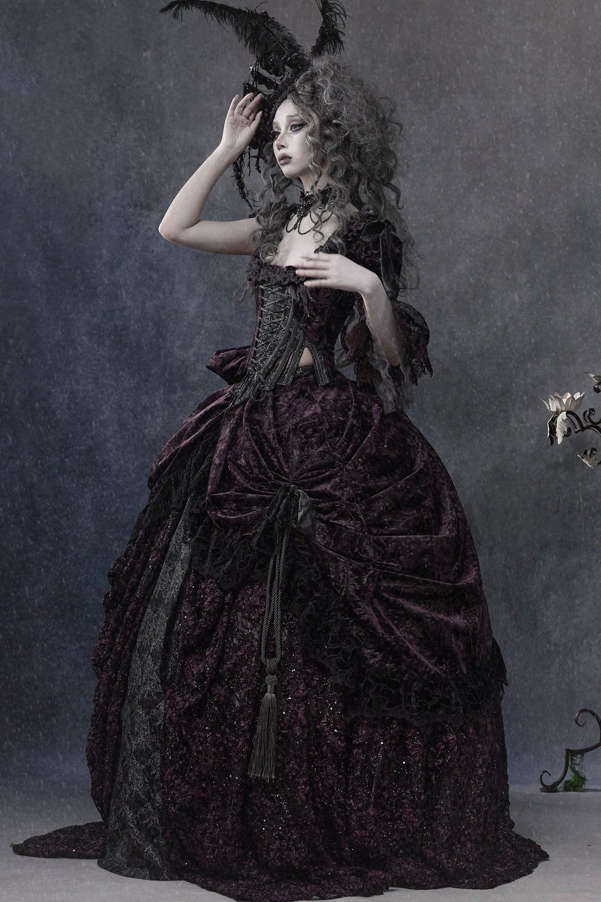 Gothic Dark Purple Bustle Skirt Set-Up