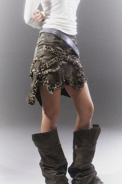 Priestess Ruffle Irregular Leather Skirt