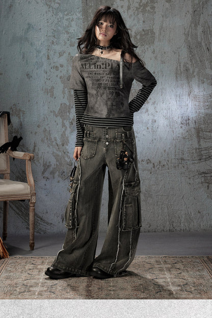 Striped Asymmetrical Off-Shoulder Blouse