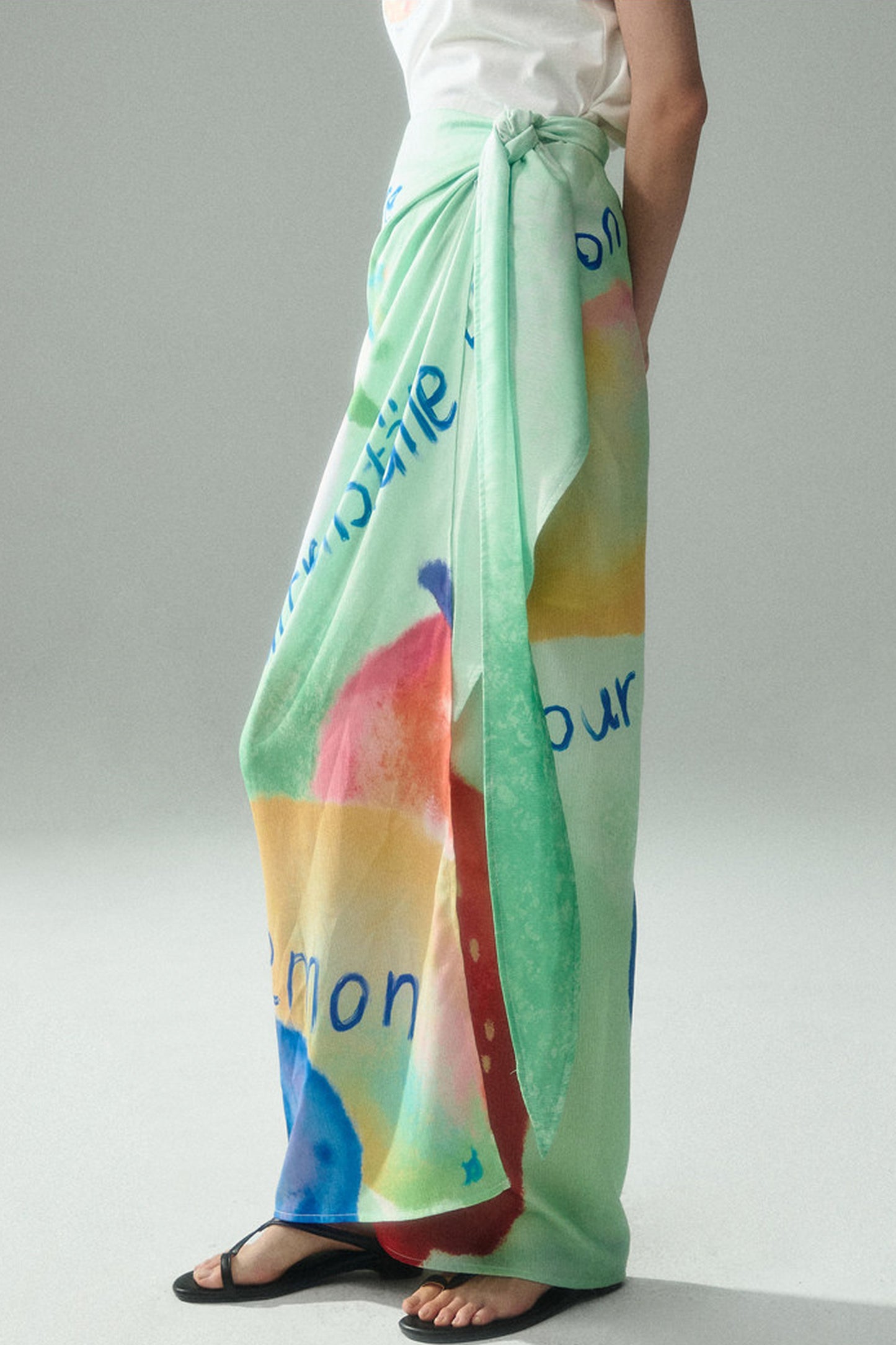 Hand-Painted Fruit Print T-Shirt and Wrap Skirt Set-Up