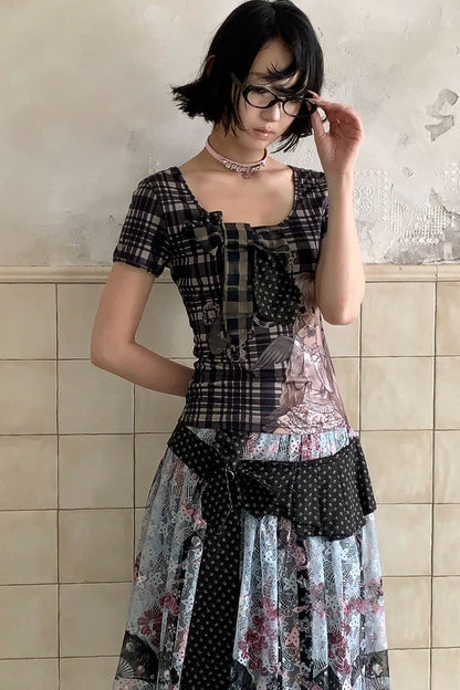 Cartoon Plaid Tie Top