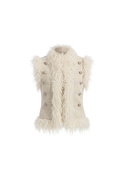 Wool Suede Sleeveless Feather Vest