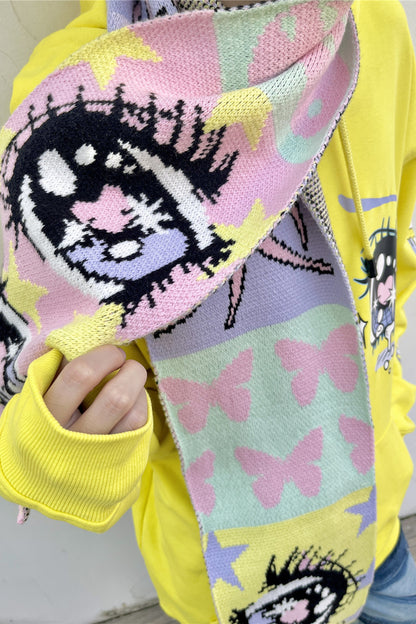 Comic Eye Knitted Long Scarf Set-Up