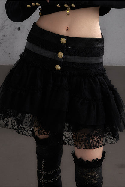 Lace Patchwork Pleated Multi-Layered Puffy Skirt