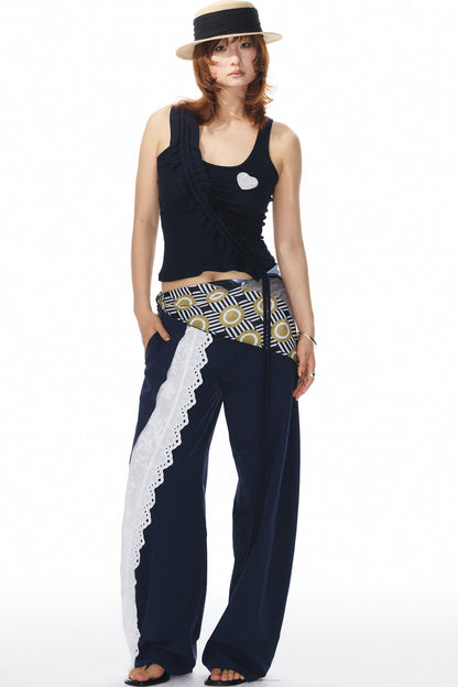 Navy Lace Trim Pants