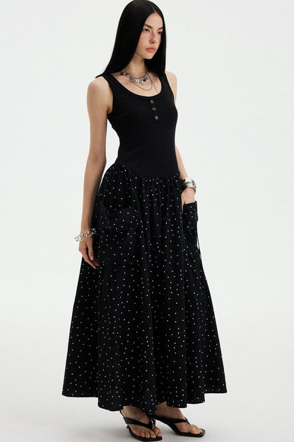 Sleeveless Polka Dot A-Line Maxi Dress