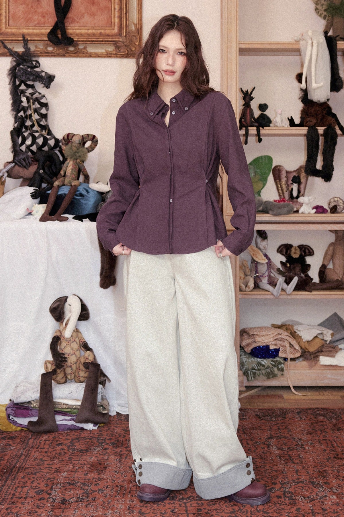 Loose Off-White Cotton Jeans