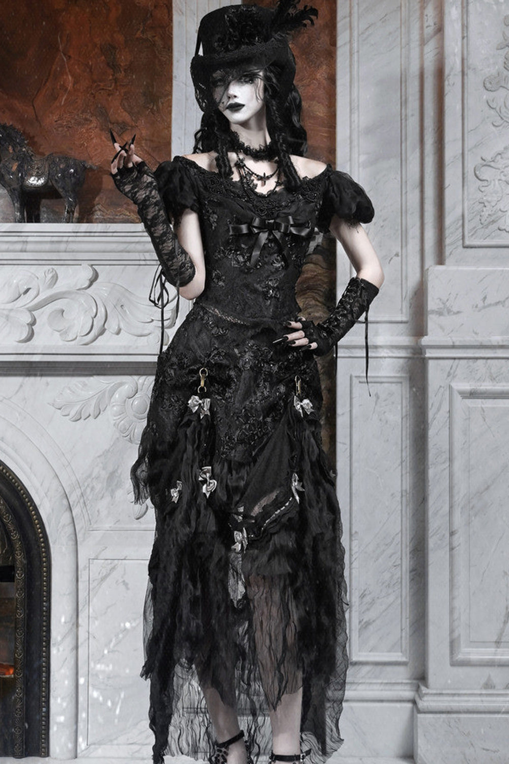 Gothic Off-Shoulder Tulle Top