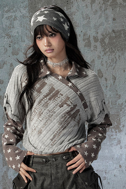 Asymmetrical Star Patchwork Long-Sleeve T-Shirt