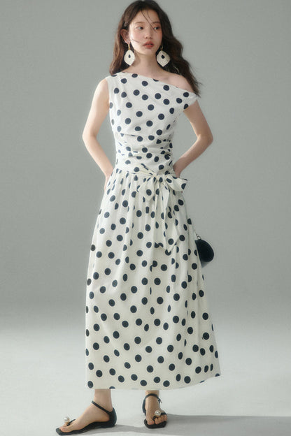 Off-Shoulder Polka Dot Twist Tie Dress