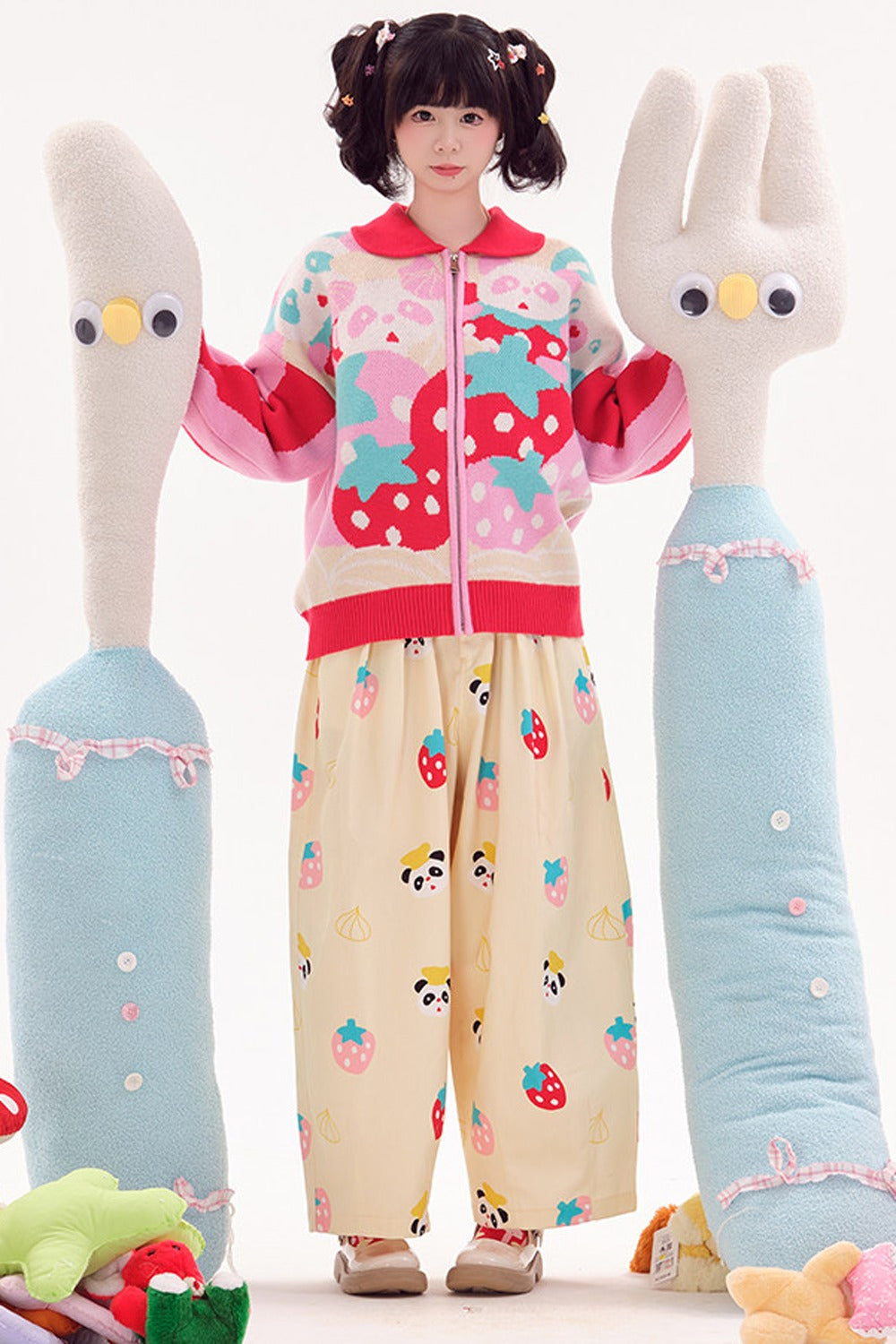 Jeans im japanischen Stil mit Panda-Motiv