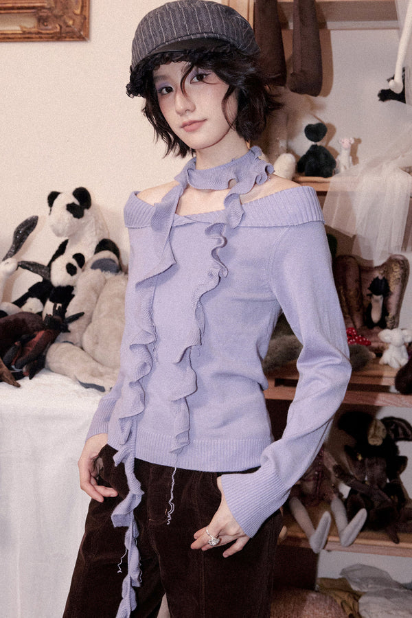 Off-Shoulder Cuffed Knit Top
