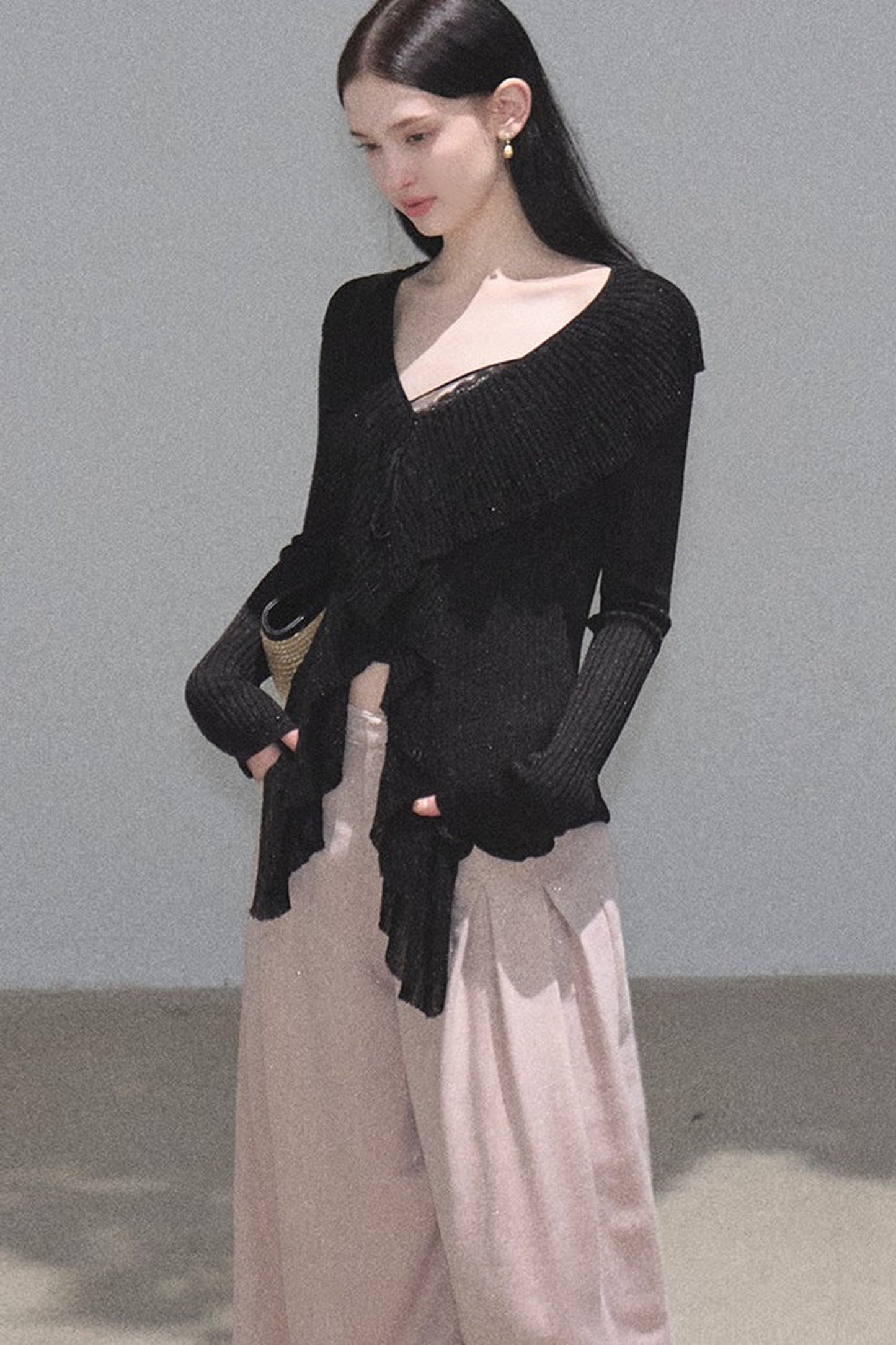 Shimmer V-Neck Long-Sleeve Cardigan Top