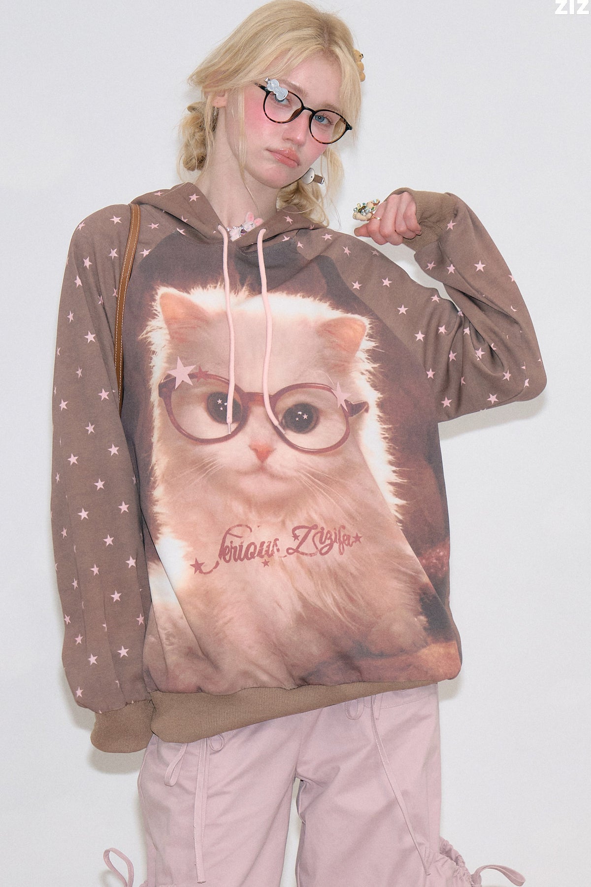 Cat Star Polka-Dot-Kapuzenpullover