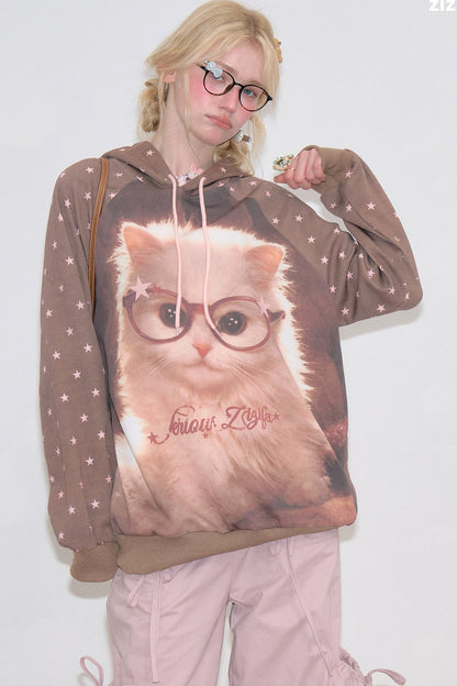 Cat Star Polka-Dot-Kapuzenpullover