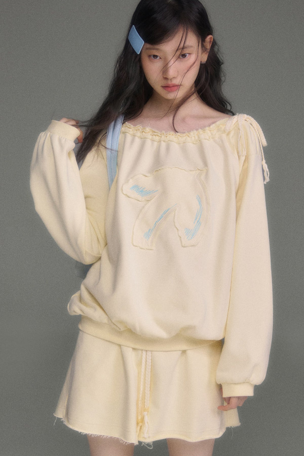 Bird And Tulip Raw Edge Patchwork Sweatshirt And Shorts Set