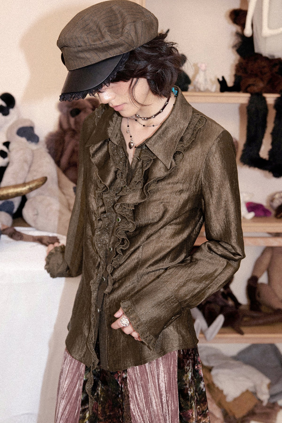 Metal Buckle Striped Flat Cap