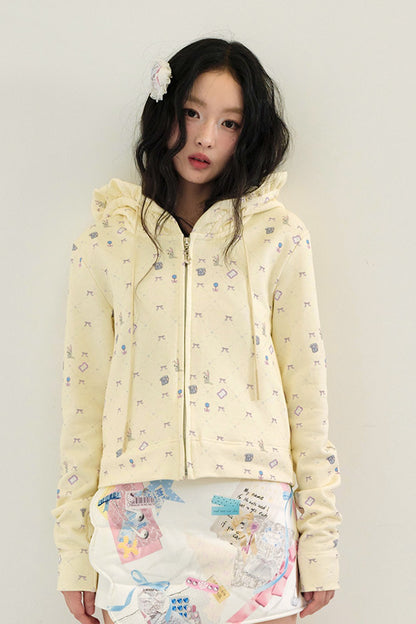 Bunny Print Hooded Sweatshirt Jacket