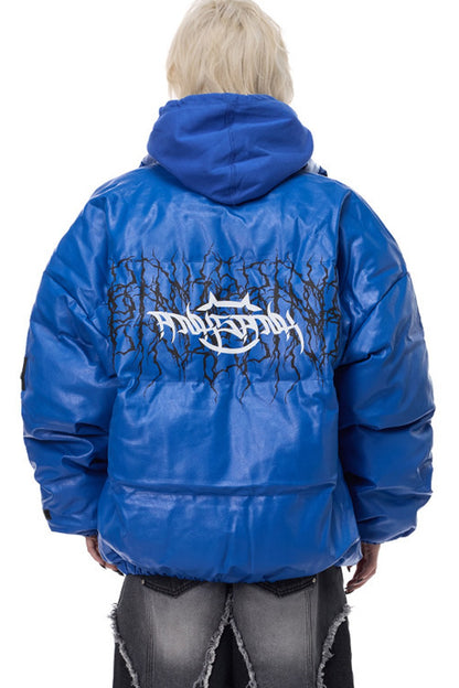 Logo PU Leather Motorcycle Puffer Jacket