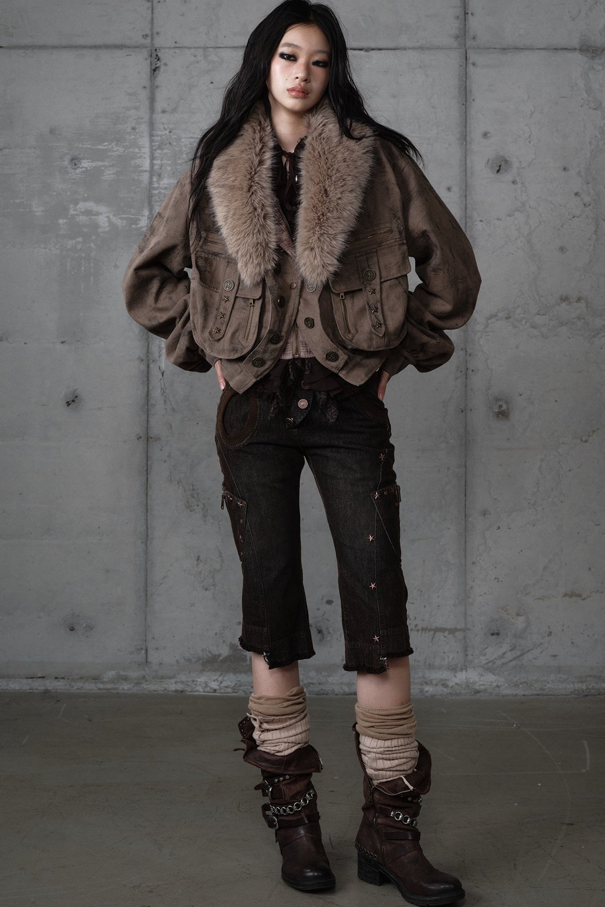 Loose Distressed Plaid Patchwork Jacket