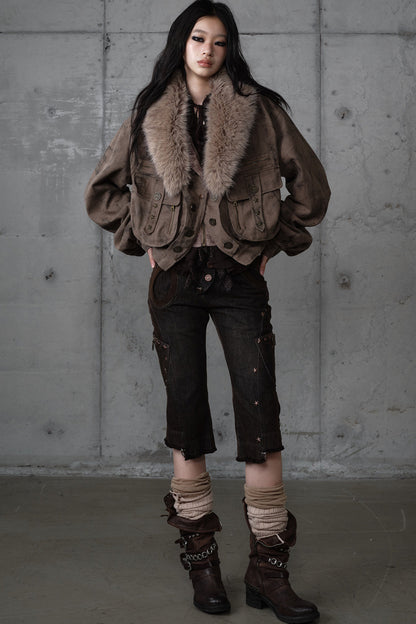 Loose Distressed Plaid Patchwork Jacket