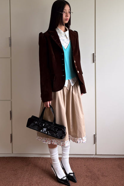 Floral Patchwork Ruched A-Line Skirt