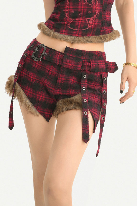 Red Black Plaid Low-Waist Shorts