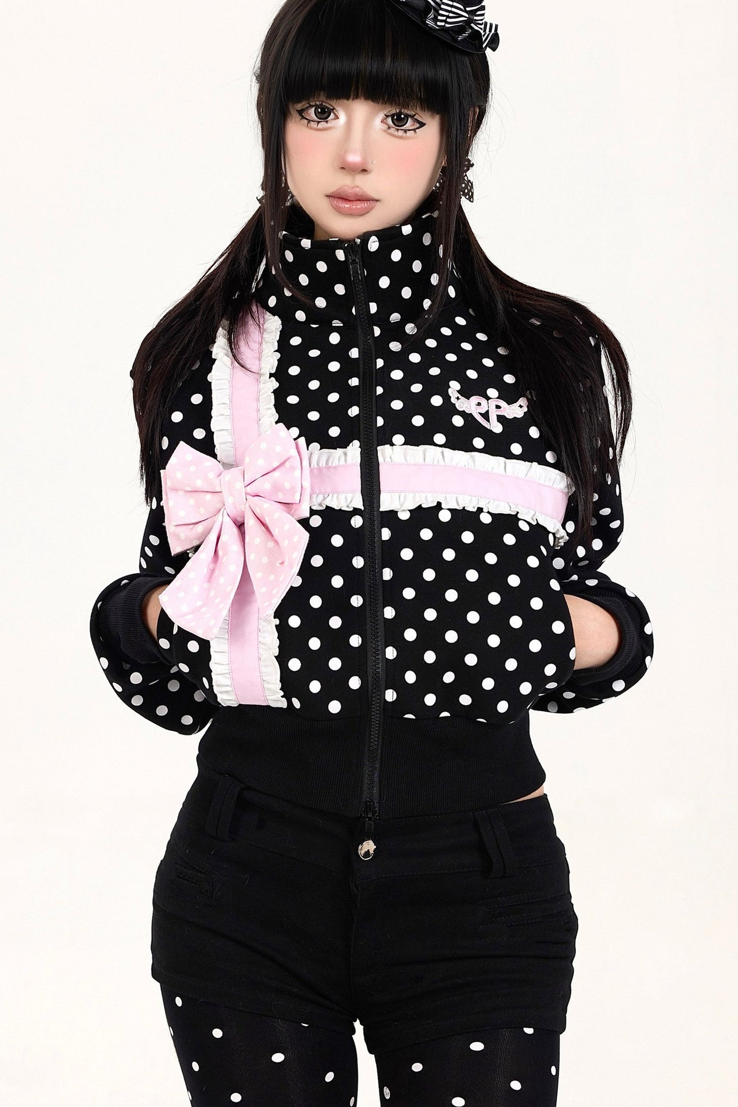 Polka Dot Bow Sweatshirt Jacket