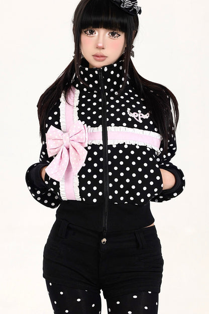 Polka Dot Bow Sweatshirt Jacket