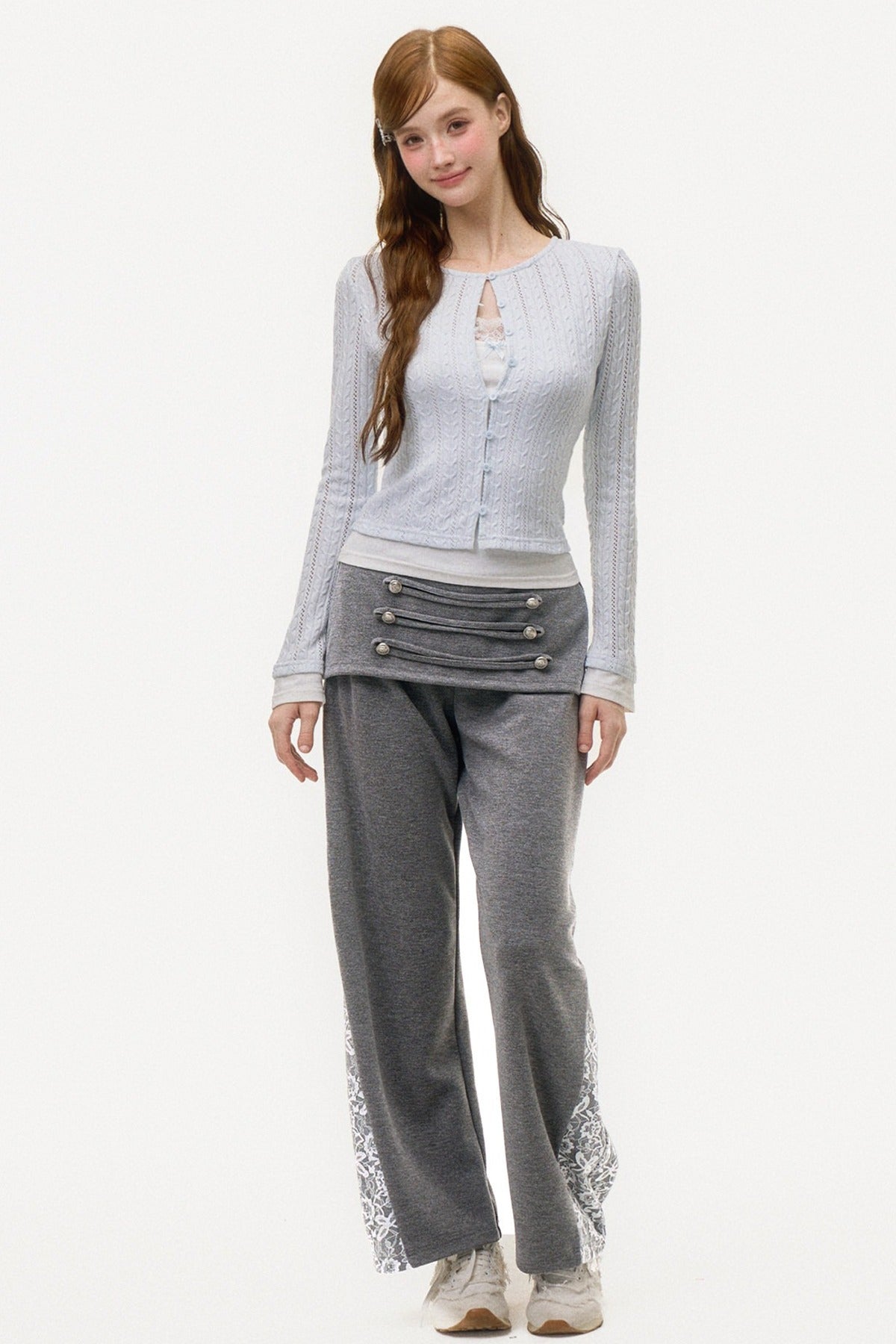 Layered-Look Cable Knit Cardigan