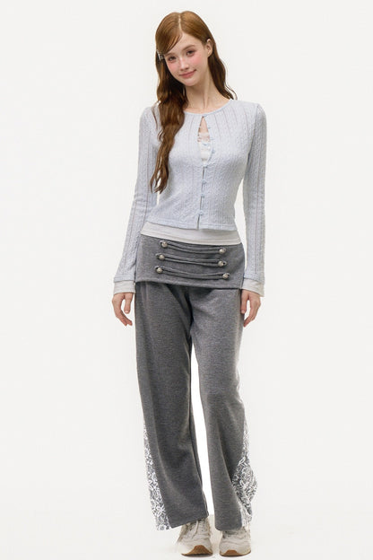 Layered-Look Cable Knit Cardigan