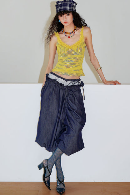Patchwork Asymmetrical Wide-Leg Pants