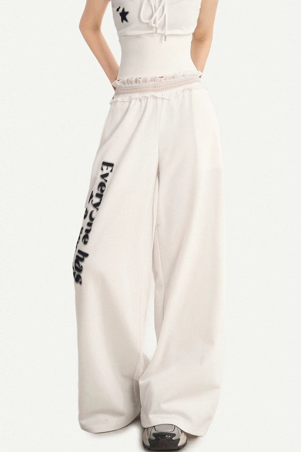 Letter Print Wide-Leg Pants