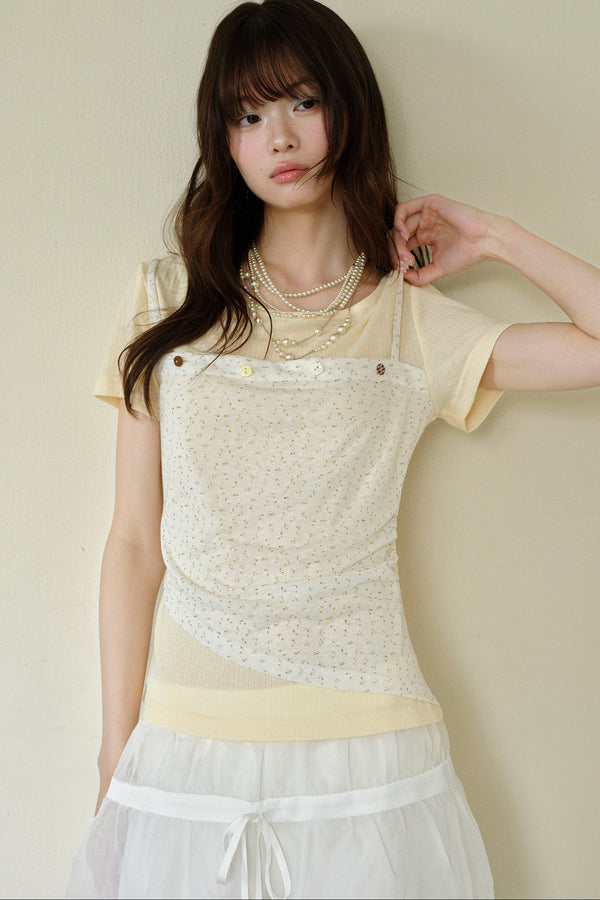 Floral Layered-Look Camisole Short Sleeve Top