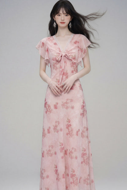Pink Cherry Rose Floral Dress