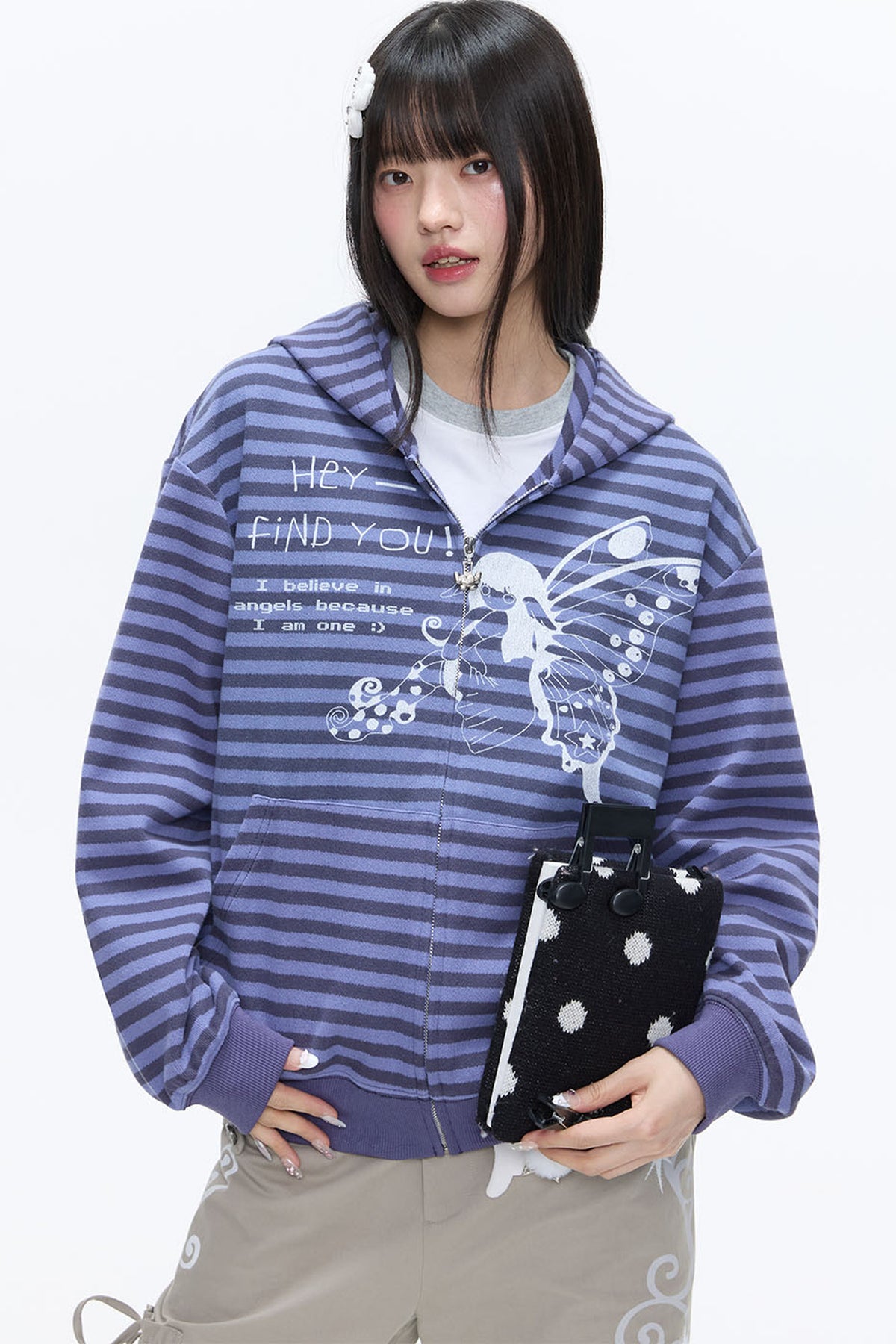 Butterfly Striped Zip Hoodie