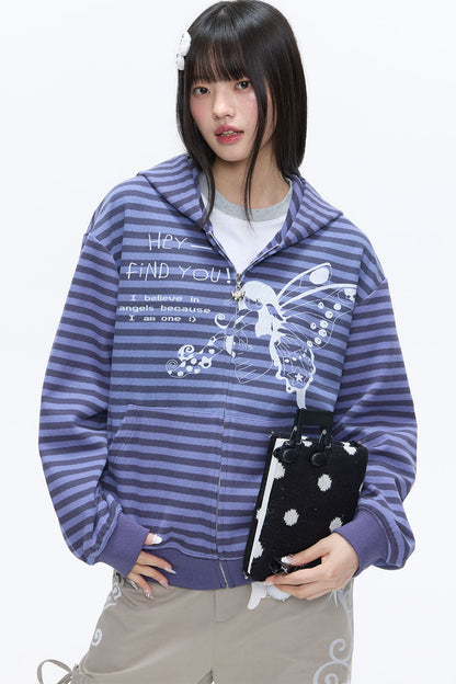 Butterfly Striped Zip Hoodie