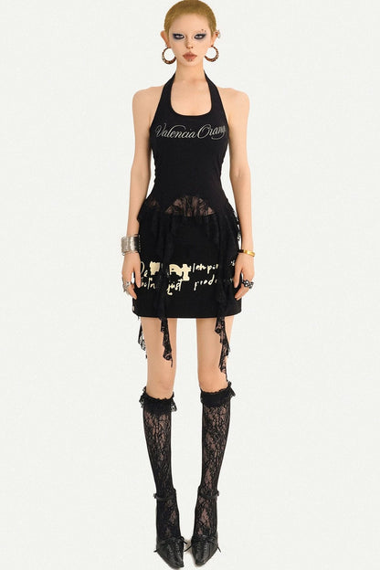 Black Letter Halter Top