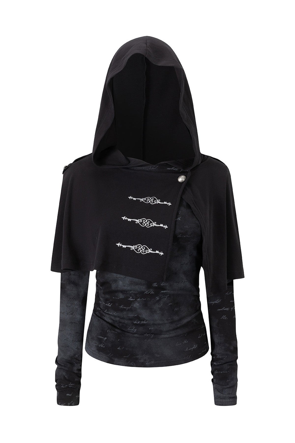 Silver Letter Print Hooded Knit Top