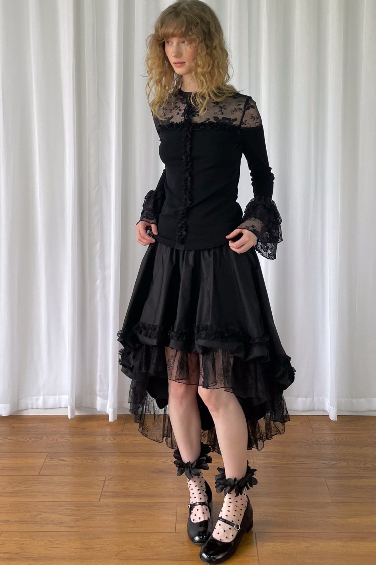 Gothic Lace Patchwork Asymmetrical Trailing Skirt