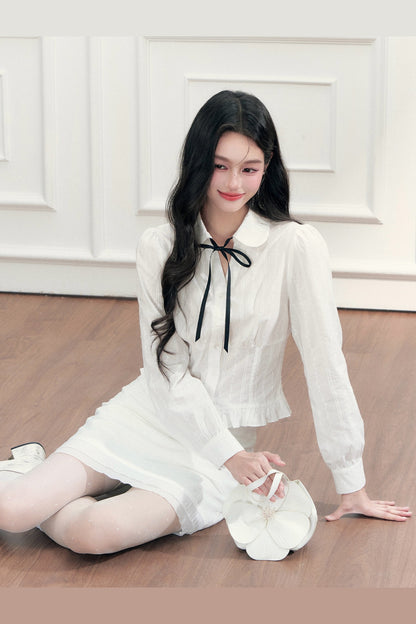 Long Sleeve Jacquard Shirt Skirt Set-Up