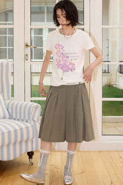 Mid-Length A-Line Pleated Skirt Pants