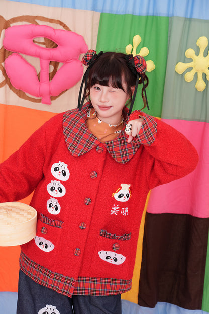 Two-Tone Panda Embroidered Wool Jacket