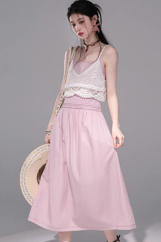 Pfirsichrosa Häkelkleid-Set