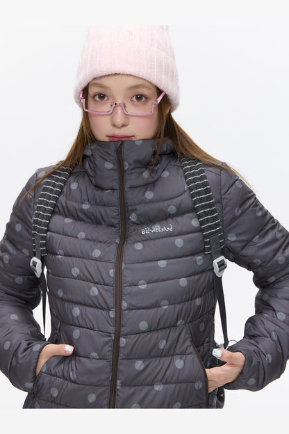 Hooded Ribbed Polka Dot Down Jacket