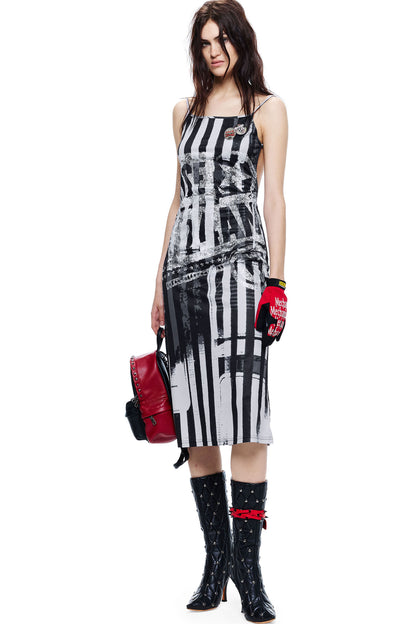 Gradient Distressed Badge Midi Dress