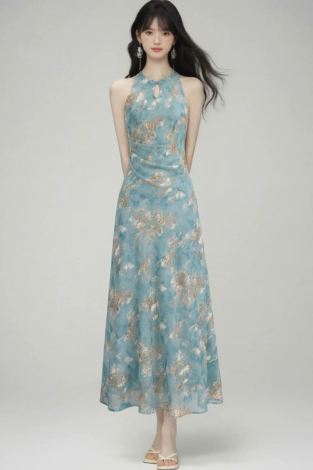 New Chinese Gold Jacquard Dress