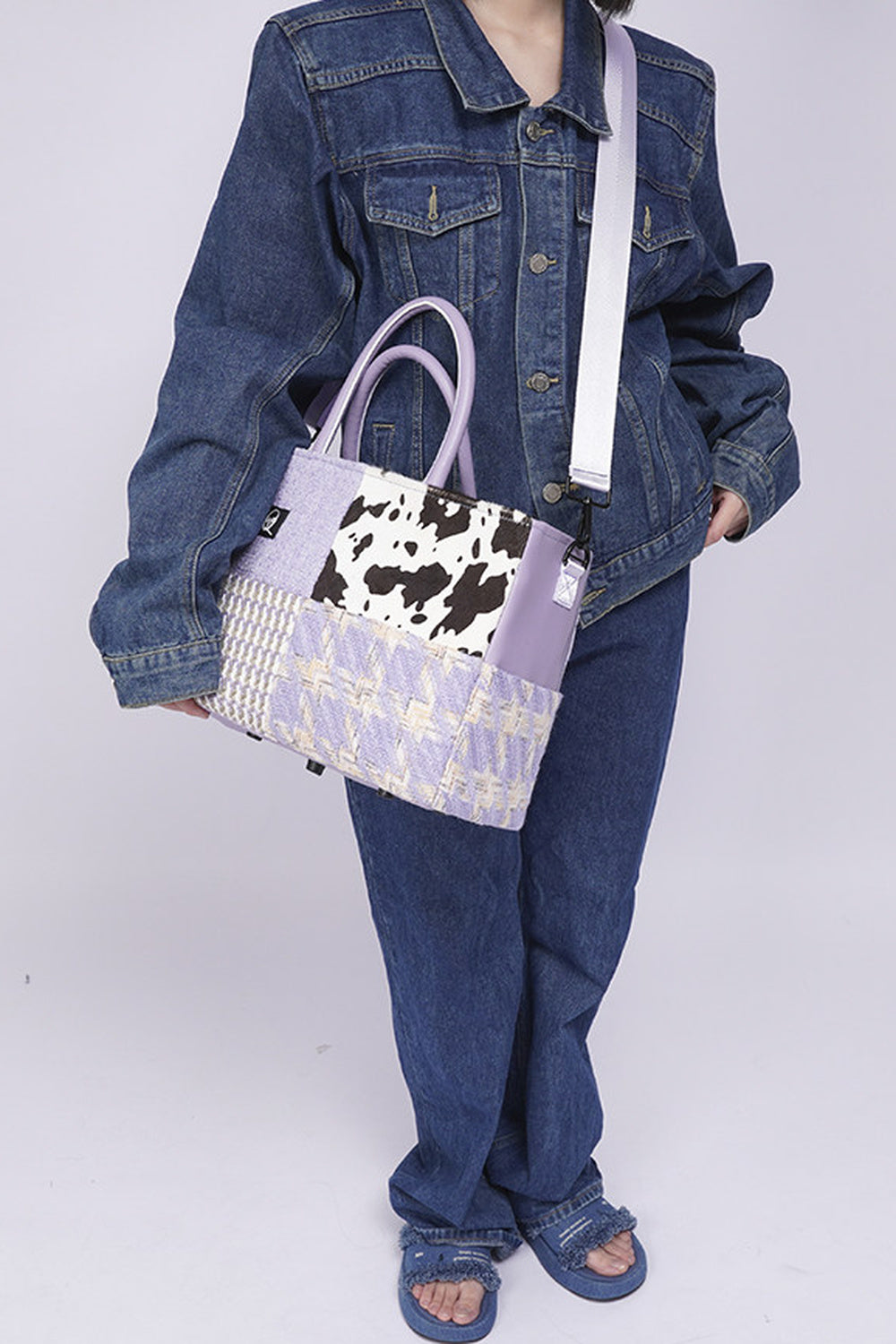 Y2K Leather Contrast Tote Bag