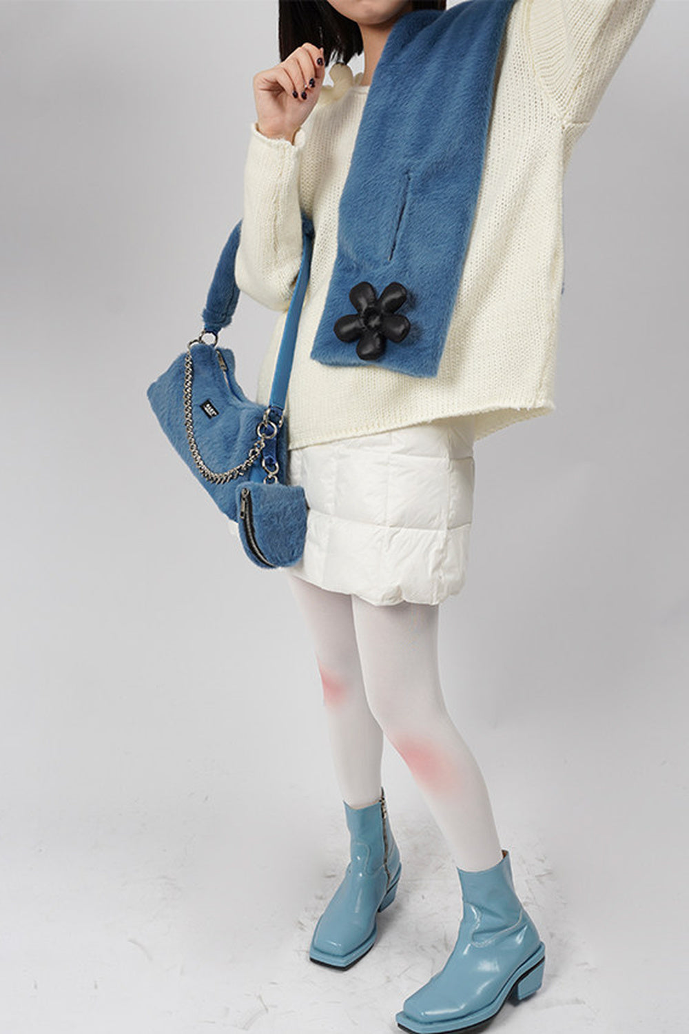 Floral Patchwork Blue Plush Scarf